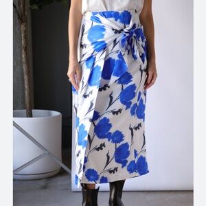 Blue Floral Midi Wrap Skirt
